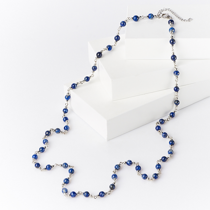 Perler lapis lazuli (bij. legering, stålkir.) (kæde) lang 5 mm 79 cm (+7 cm)
