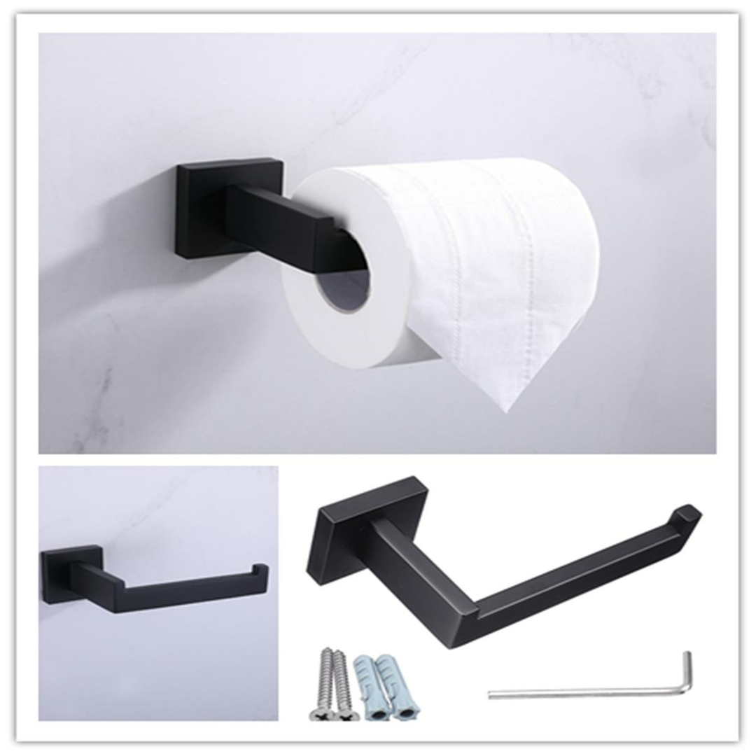 Bathroom Washroom Black Stainless Square Toilet Paper Shelf Roll Holder Rack Hook