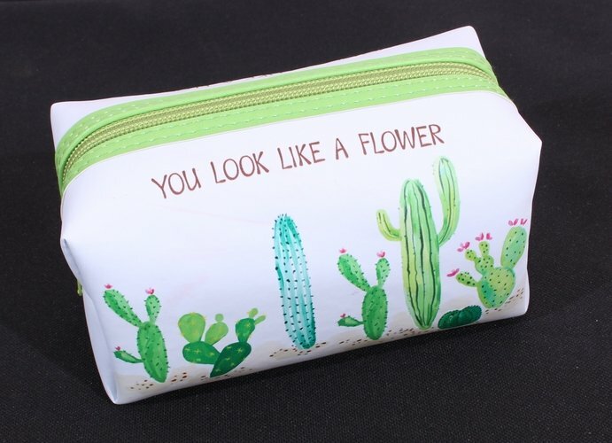 Cosmetic bag with a zipper You look (Cacti) (16x8) (PVC box)