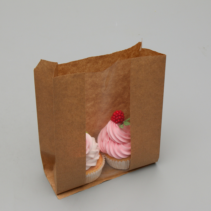 Pakirana papirnata vrečka, kraft, z oknom, dno v obliki črke V, 25 x 17 x 7 cm