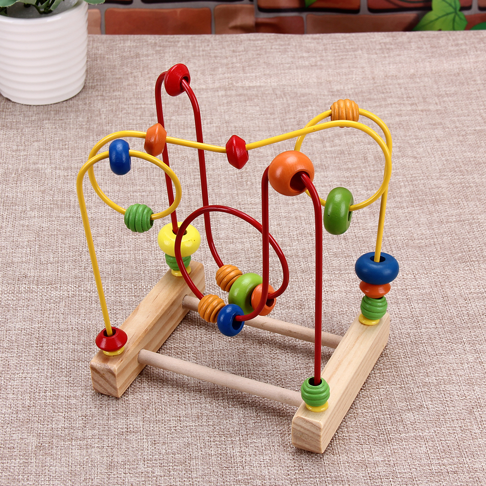 Brinquedo educacional de madeira matemática brinquedos mini contas coloridas labirinto de arame