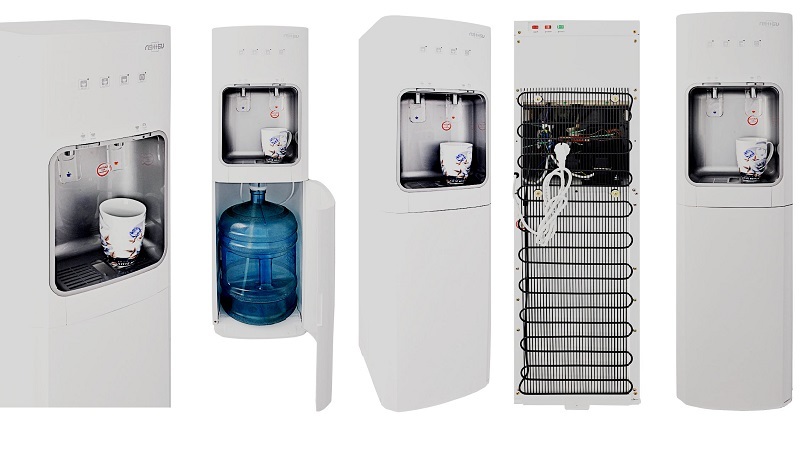 Hladnjak vode s donje punjenje vodom: vanjski, crna s donje punjenje boca, pregled modela