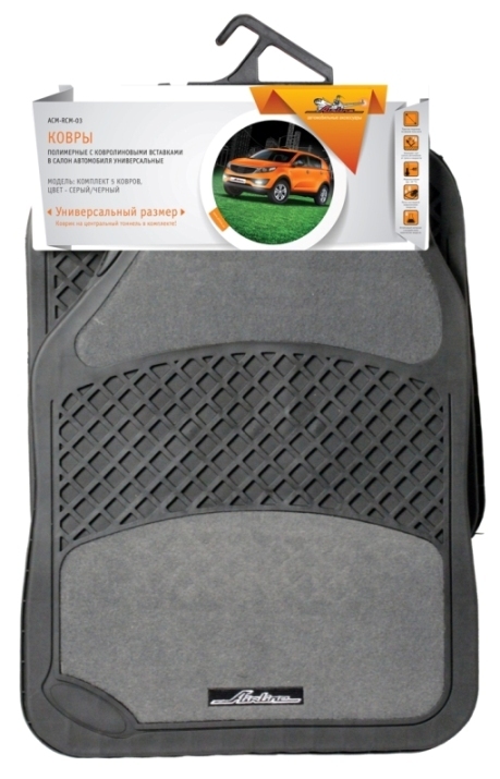 Tappeti polimerici con inserti in moquette all'interno dell'auto, universali, colore - grigio / nero, set di 4 tappeti AIRLINE