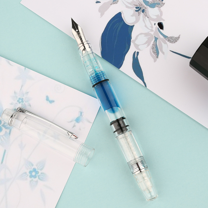 Piston Fountain Pen Resin Fully Transparent Clear Quality EF 0.38mm F 0.5mm Nib Gift Ink Pen for Business Office School