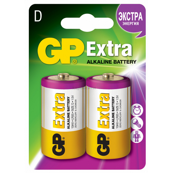 Alkalisk batteri GP (Gee pi) Extra D LR20 1,5V 2 stk.
