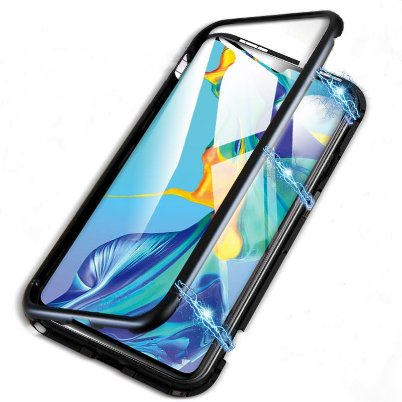  Tempered Glass Magnetic Adsorption Metal Bumper Protective Flip Case for HUAWEI P30