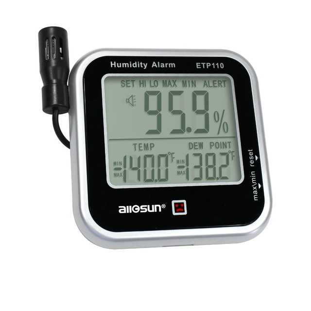 Digitāls iekštelpu termohigometra mitruma un temperatūras monitora trauksmes signāls Liela LCD displeja rasas punkta testeris