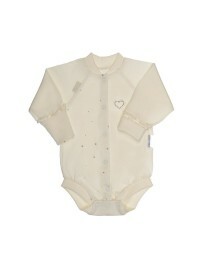 Bodysuit with sleeves for newborns Tender age. Kulirka, size: 62-68 cm, color: ecru, with ruffle, with rhinestones