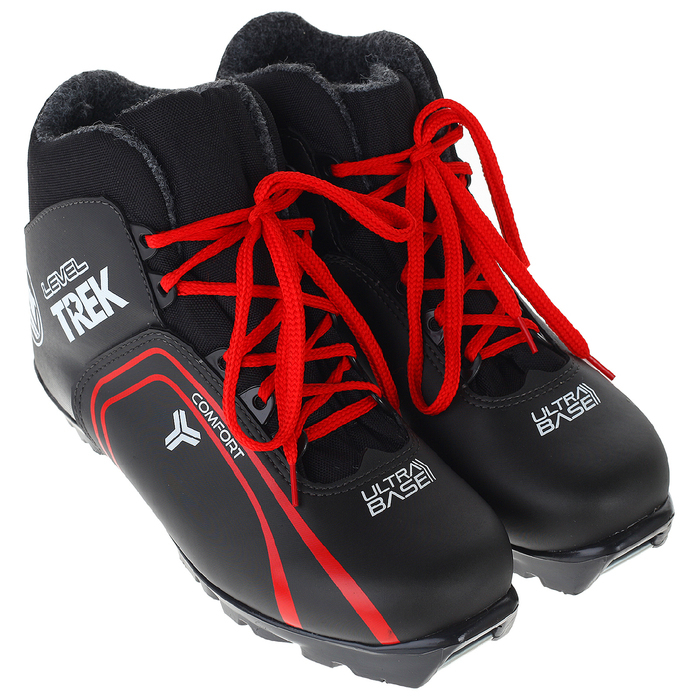 Botas de esqui TREK Nível 2 NNN IR, cor preta, logotipo vermelho, tamanho 37