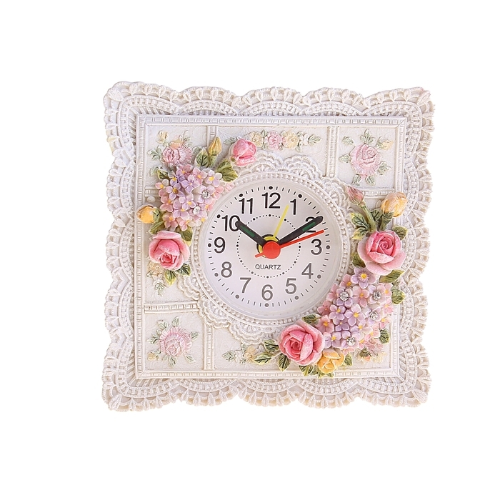 Reloj despertador serie Stucco. Cuadrado, flores del bosque en diagonal 12 * 12cm.