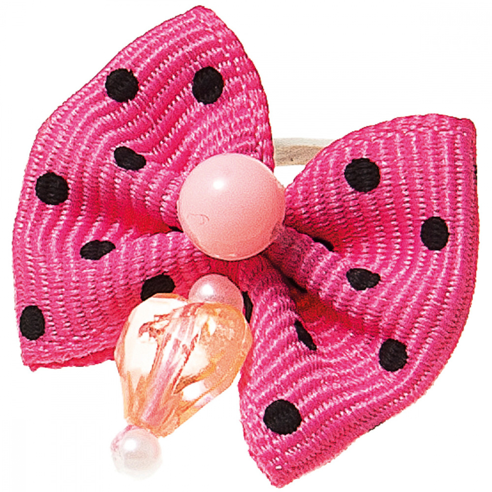V.I.PET mašnica (par) ružičasta s crnim točkicama (perla + srce)