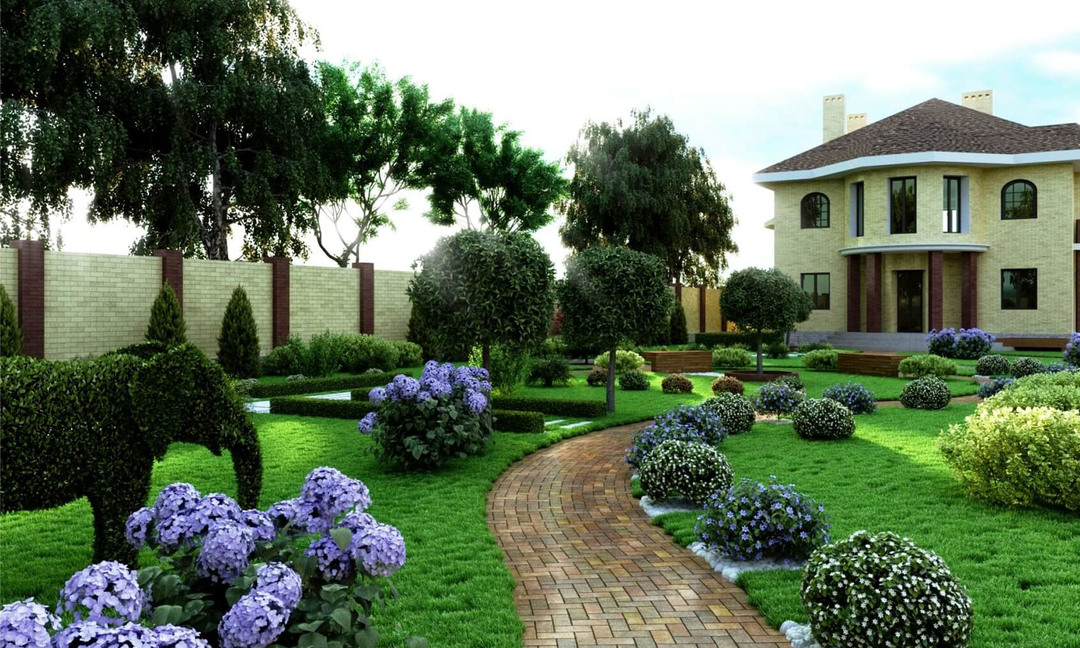 A terület parkosítása: növények és virágok ültetése, függőleges kertészet
