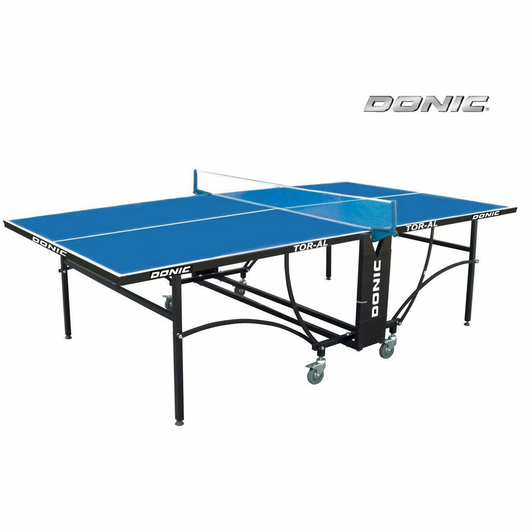 Mesa de tenis Donic Tornado-AL-Outdoor azul, con malla