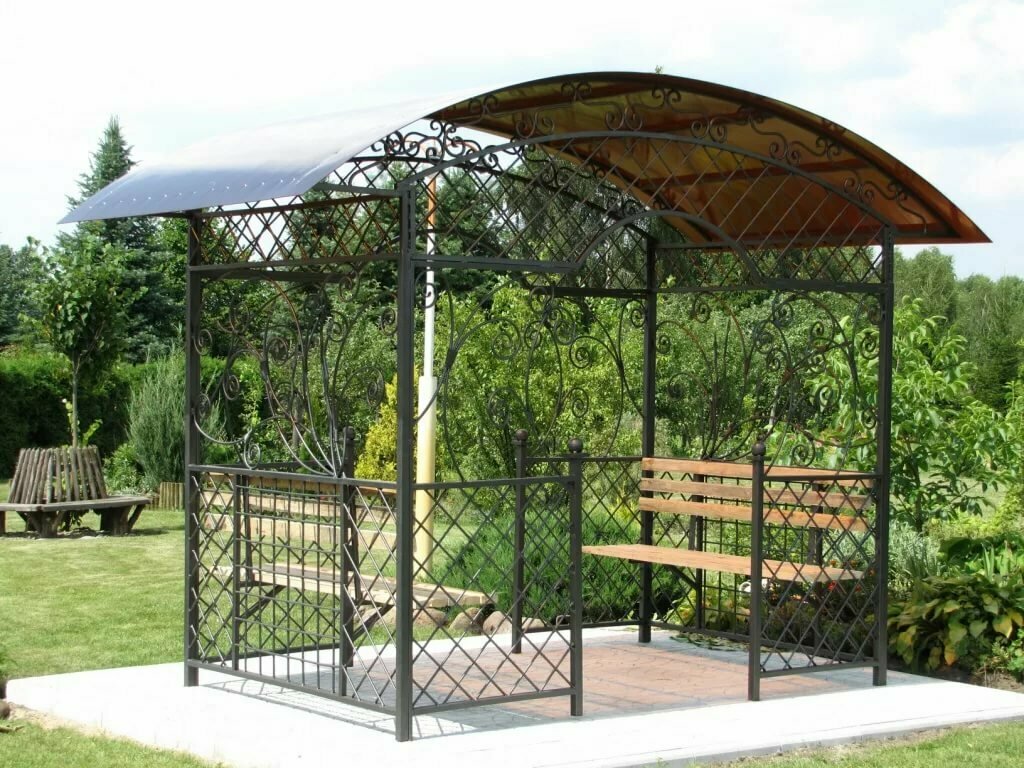 Small country arbor on a metal frame