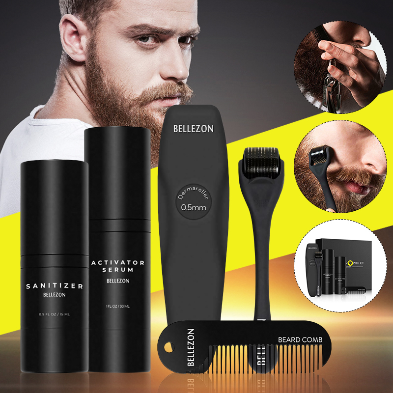 Men's Beard Oil Mustache Growth Essential Oil Liquid + Beard Roller + Comb