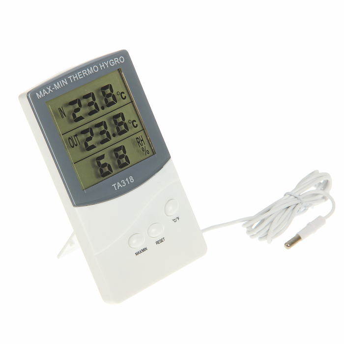 Elektronski termometer, 2 temperaturna senzorja, indikator vlažnosti, baterije MIX