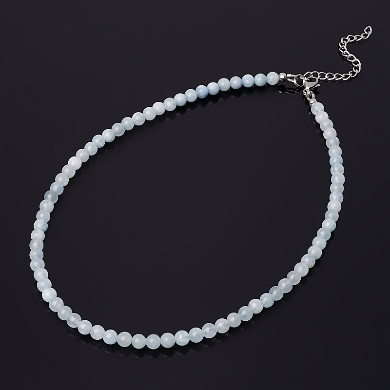 Perles aigue-marine 5 mm 56 cm (+7 cm) (chir. acier)