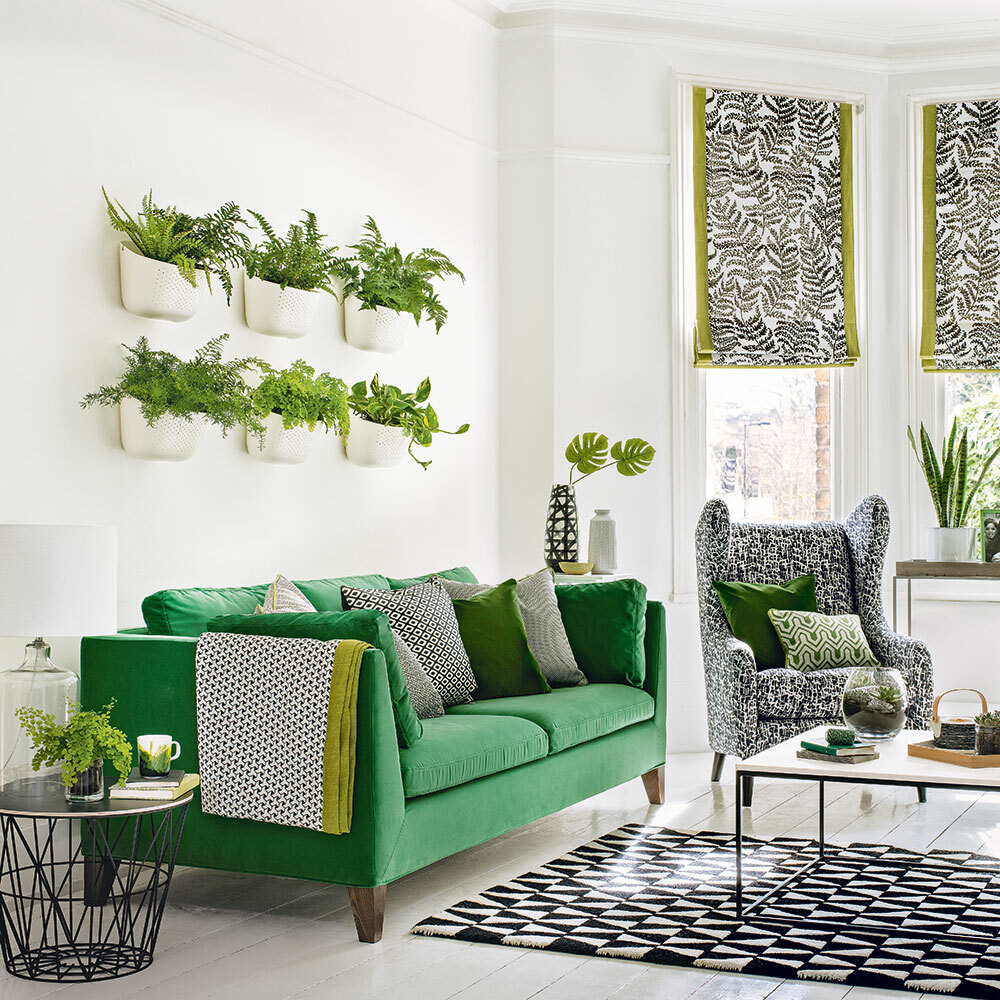 sala de estar com ideias de interiores verdes