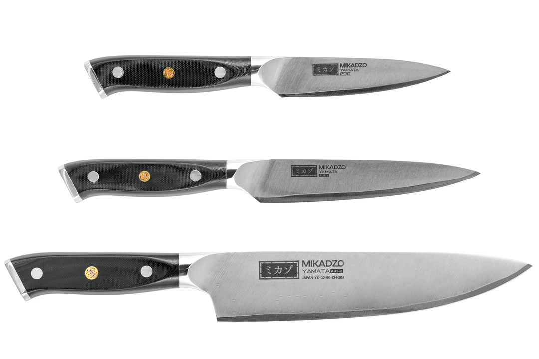 Zestaw 3 stalowych noży kuchennych Mikadzo Yamata (pakowane osobno)