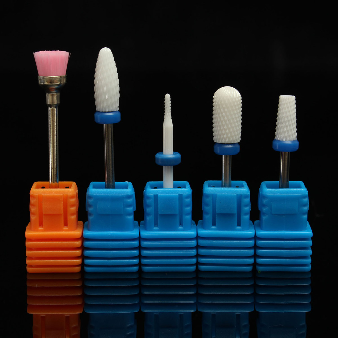 Ceramic Nail Drill Bit Set Smooth Conical Brush Rotary Cuticle File Manicure Pedicure Salon Kit