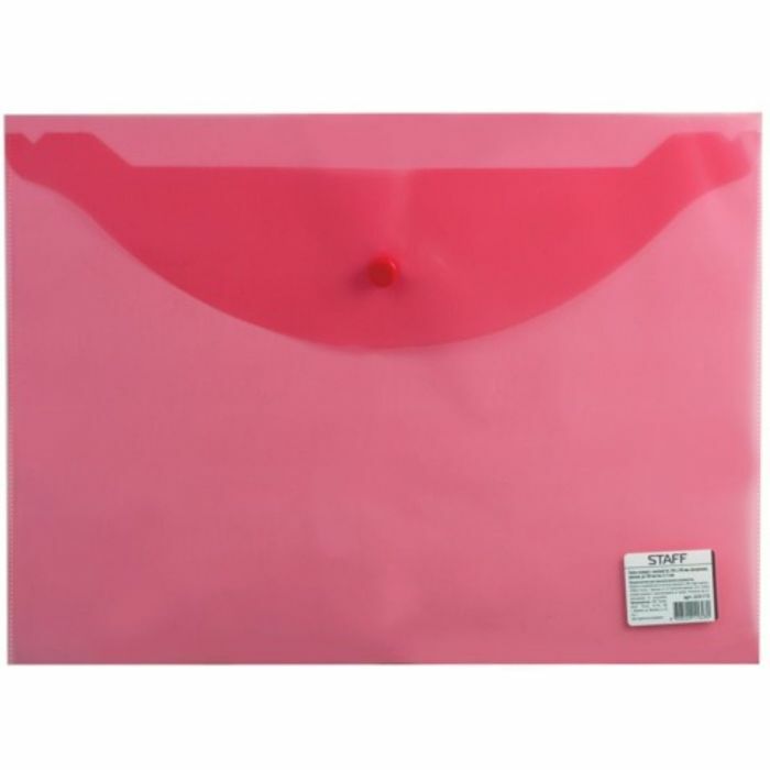 Složka na obálky na knoflíky A4 120 mikronů STAFF ekonomická, 340x240 mm, transparentní červená, až 100 listů