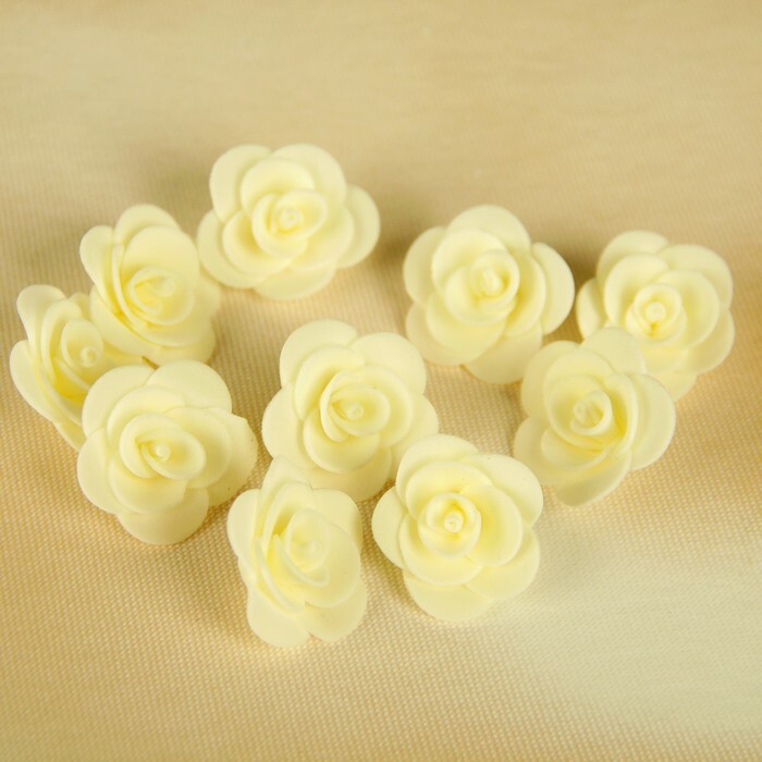 Bow-flower wedding for decor from foamiran handmade diameter 3 cm 10 pcs beige