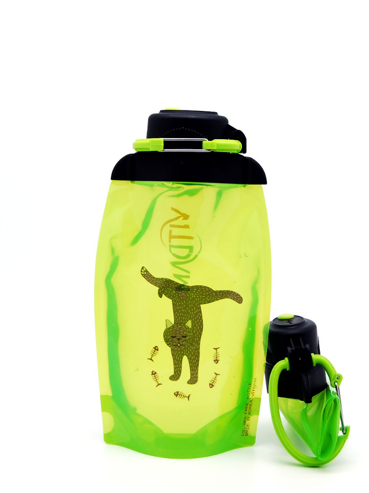 Botella ecológica plegable, amarillo-verde, volumen 500 ml (artículo B050YGS-301) con imagen