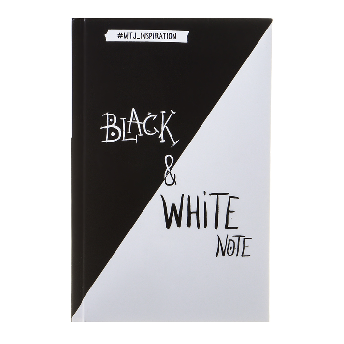 Caderno elegante com páginas em preto e branco, capa dura