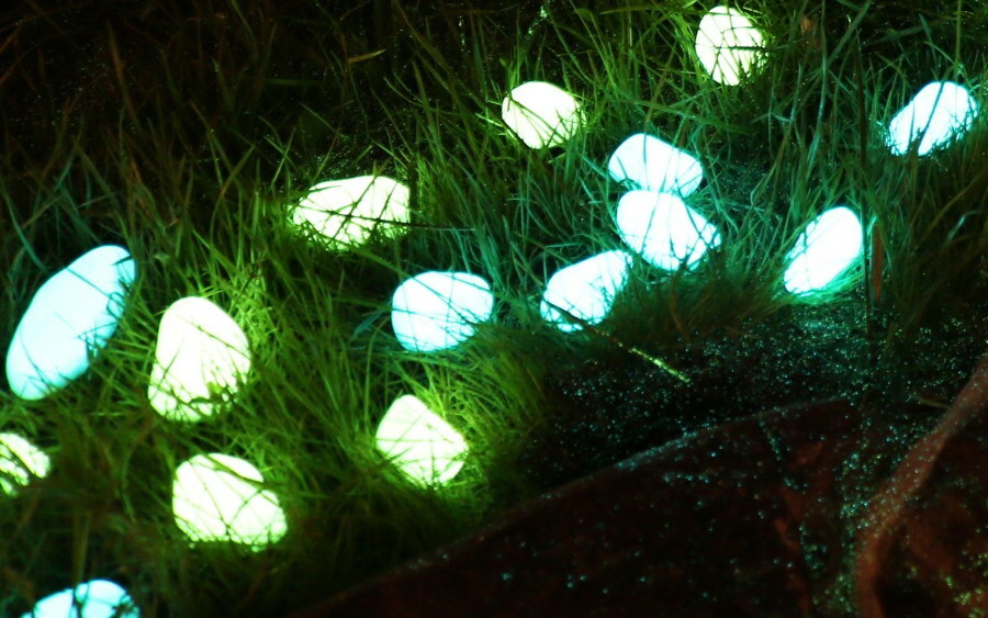 Luminoiva koristevalaistus nurmikolla