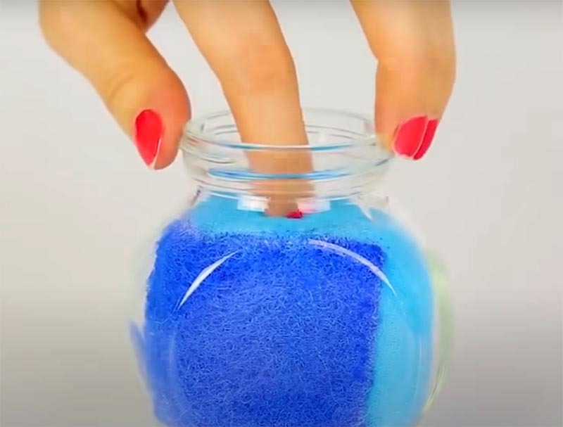 Pour nail polish remover into a jar and close it. Now, if you need to remove the polish, just dip your finger and rub it on the sponge inside the jar.