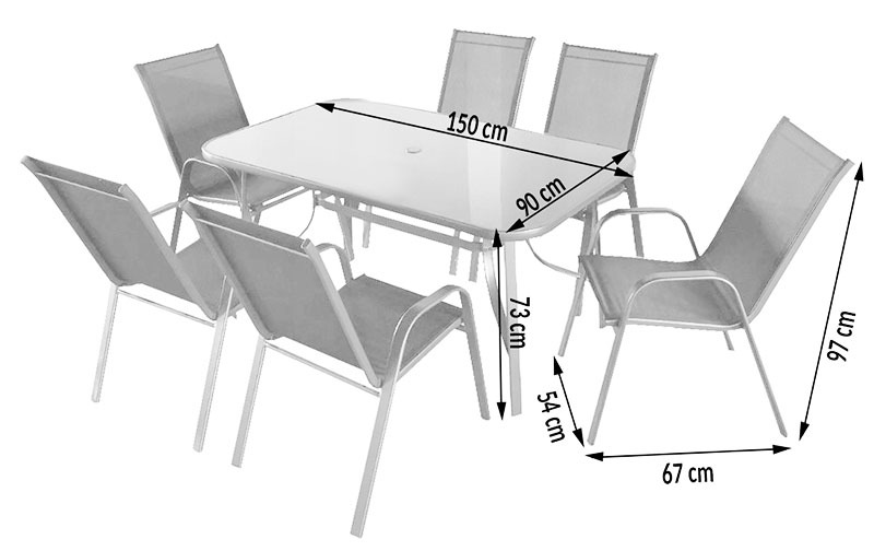 Standardstørrelser på et rektangulært bord for 6 personer