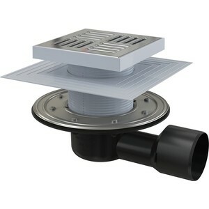 Shower drain AlcaPlast 150x150 / 50/75 side outlet, stainless steel, dry and wet odor trap (APV3444)