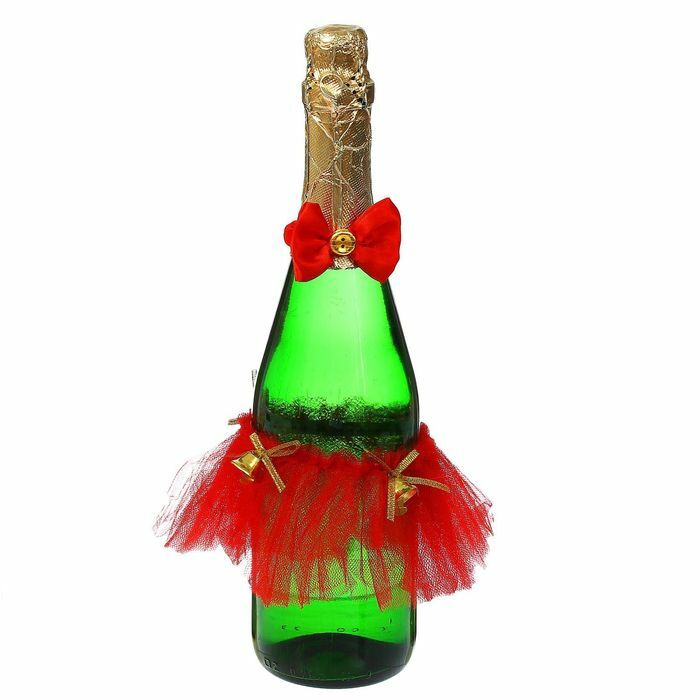 Clothes for a bottle, set of 2 pieces: skirt, bow, color red