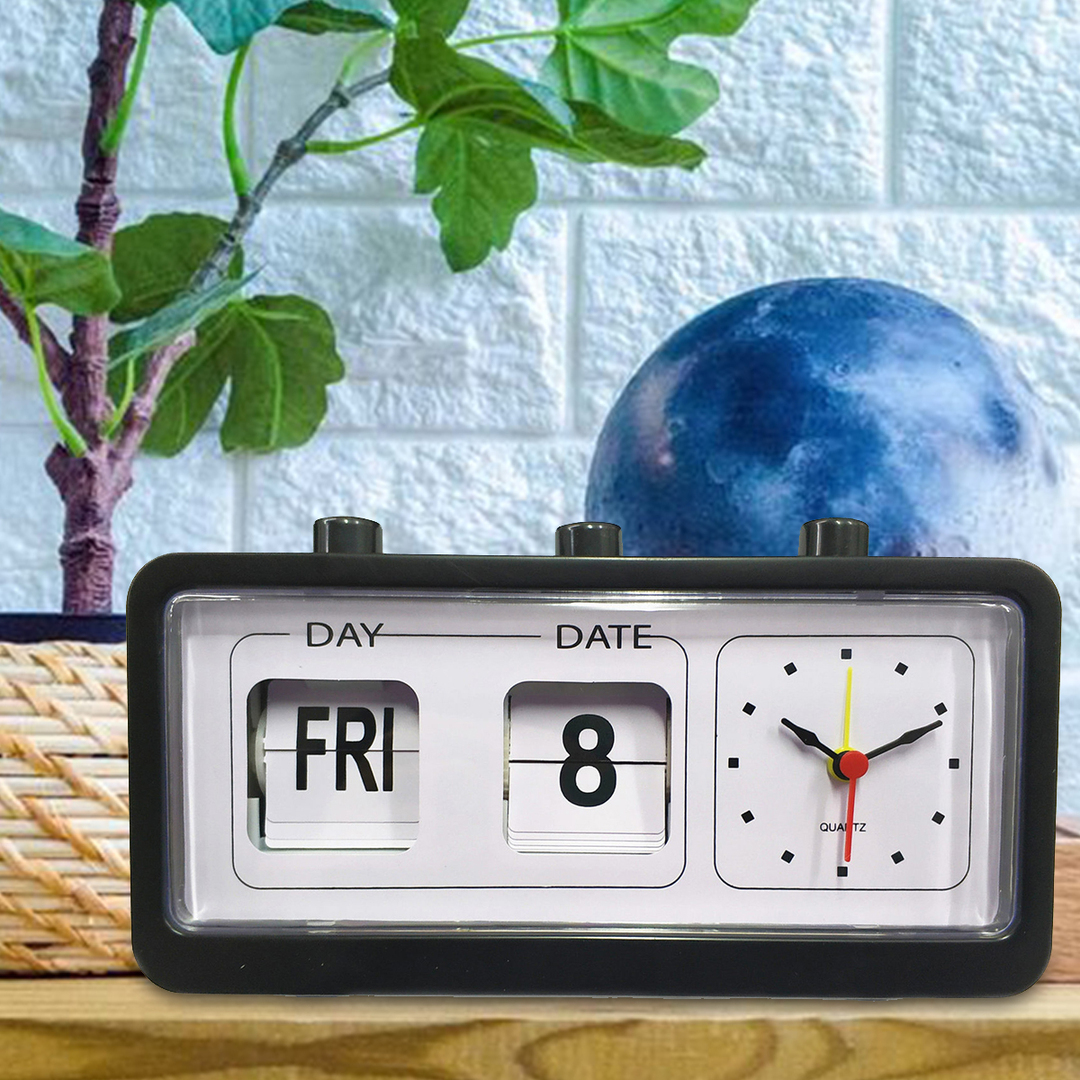 Reloj despertador de cuarzo retro digital con pantalla abatible con fecha y hora negro