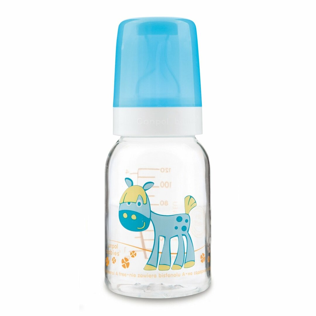 Flaska Canpol Glada djur tritan, silikonnippel, 120 ml, 3+, 11 / 851prz, häst