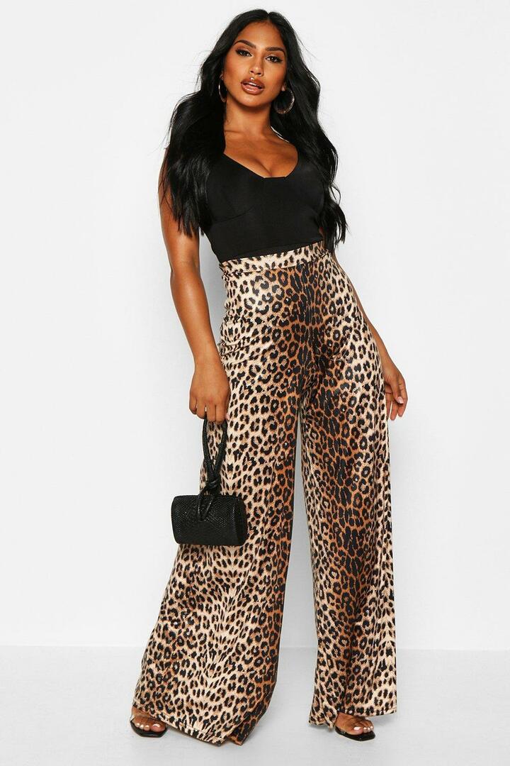 Leopard satenske super široke hlače