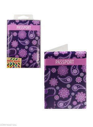 Okładka na paszport wzór paisley fioletowa (pudełko PCV)