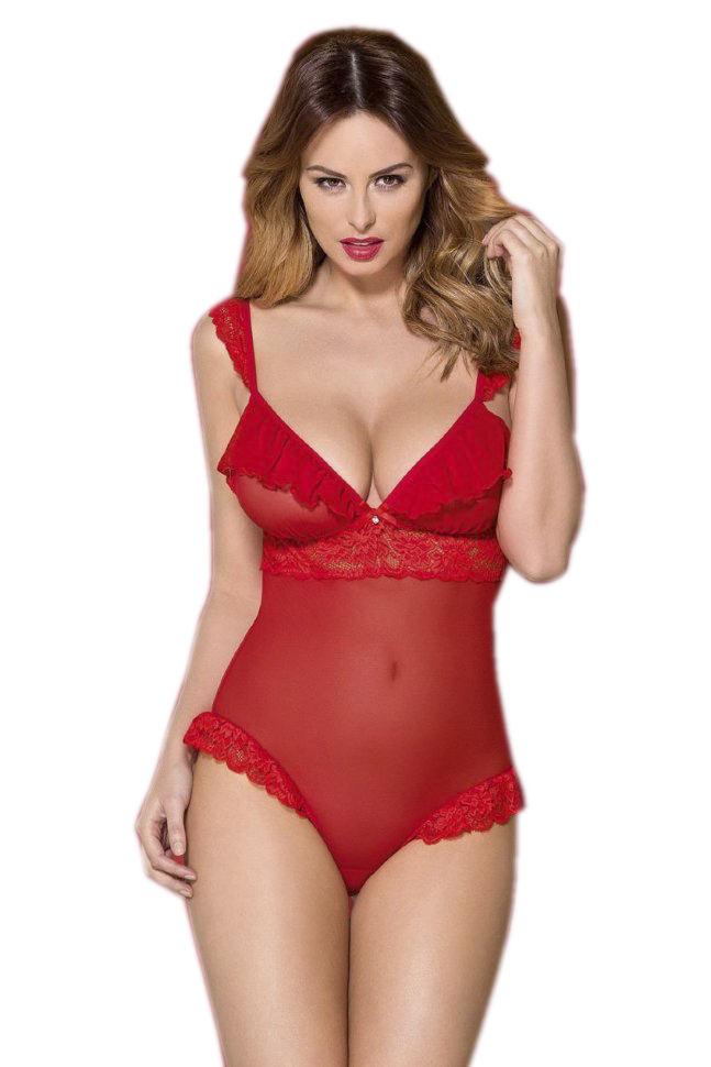 Sexy bodysuit met kant, rood (S-M)