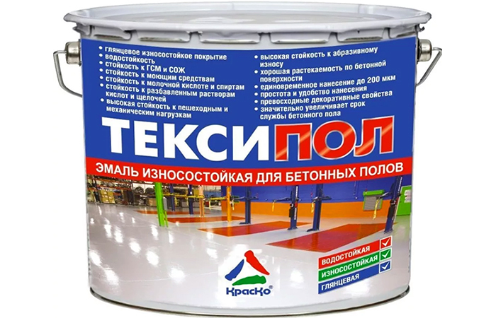 Ett annat exempel på ett pålitligt varumärke är Texipol. Färger för betong " Texipol" är inte rädda för vatten och aggressiva kemikalier, och dessutom ser de väldigt värdiga ut