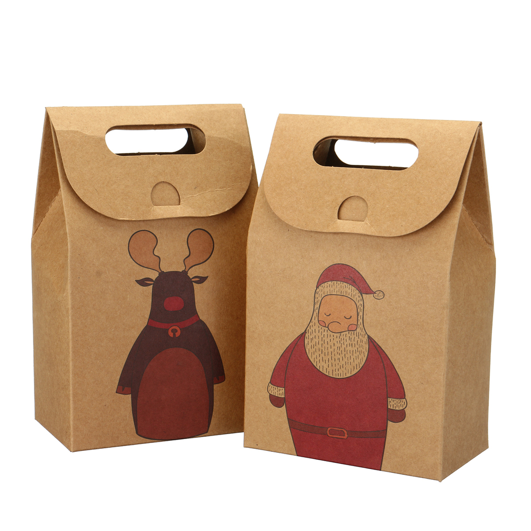 Merry Christmas Paper Bags Cookies Bärbar tygväska för Cafe Bakery Box Gift