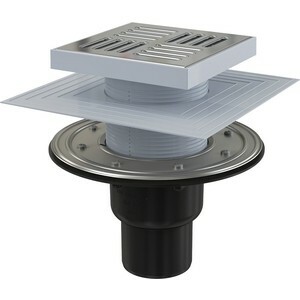 Shower drain AlcaPlast 150x150 / 50/75 straight line, stainless steel, dry and wet odor trap (APV4444)