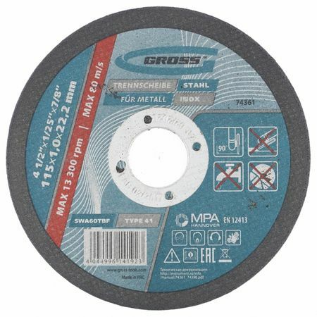Pjovimo diskas metalui GROSS 115 х 1,0 х 22 mm 74361