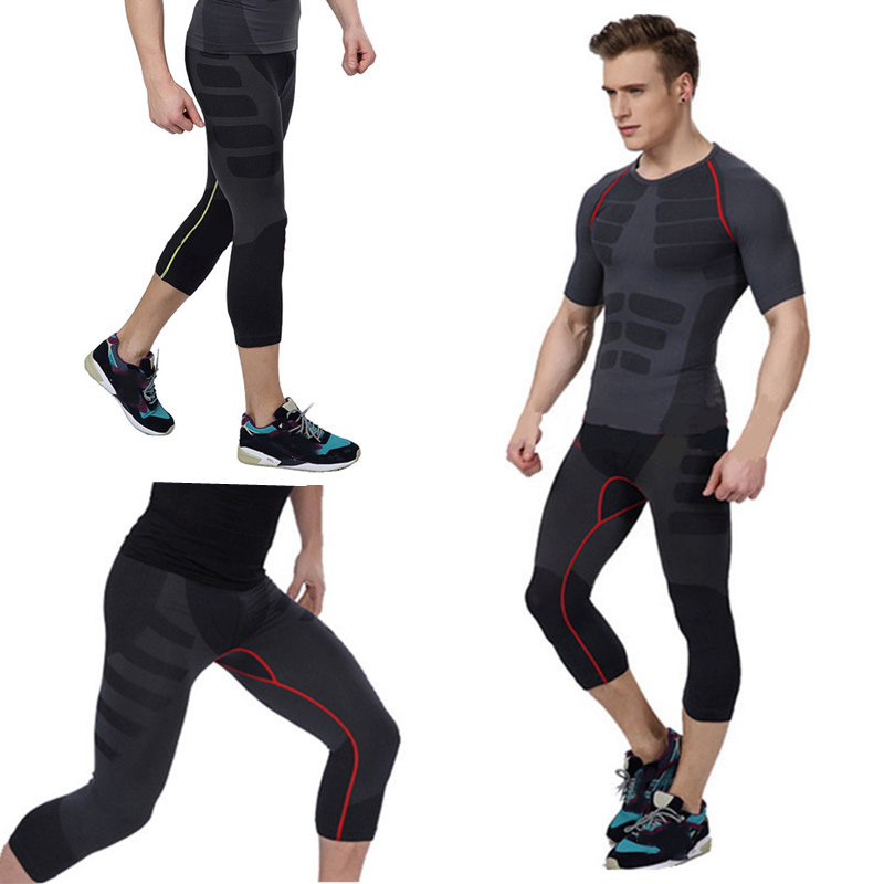 Capa base de compresión para hombres Ropa deportiva de fitness Ropa de gimnasio ajustada Pantalones Leggings Chándal