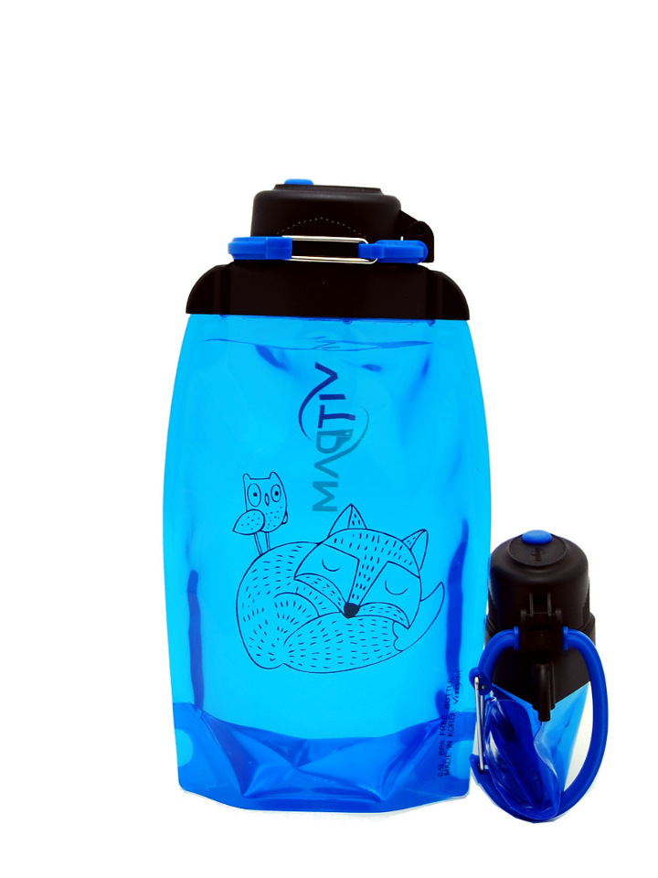 Skladacia ekologická fľaša, modrá, objem 500 ml (článok B050BLS-1304) s obrázkom