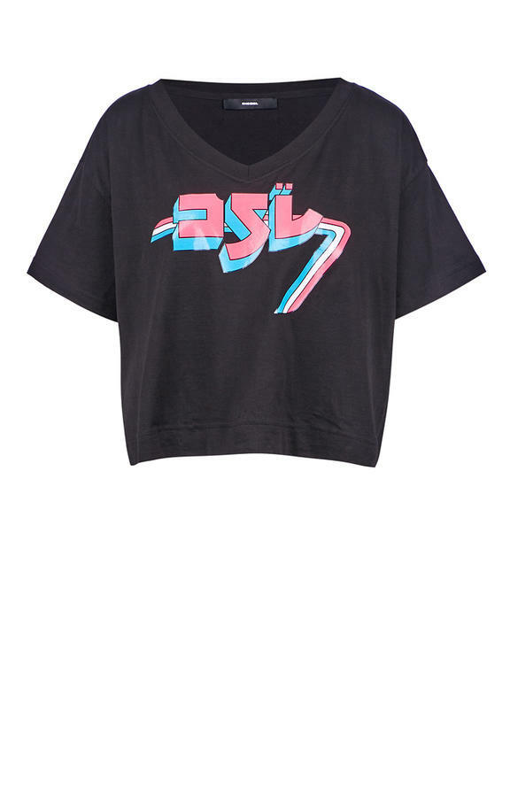 T-skjorte for kvinner DIESEL 00SSK7 0CZJA 9XX svart / rosa / blå / hvit M
