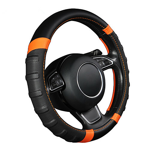 Auton ohjauspyörän suojus hengittävä ja liukumaton mikrokuitunahka, yleinen 38 cm / 15 tuumaa oranssi ja musta