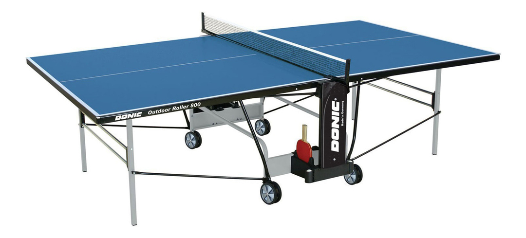Mesa de tenis Donic Outdoor Roller 800 azul, con malla