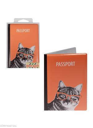 Custodia per passaporto Gatto con occhiali (scatola in PVC)