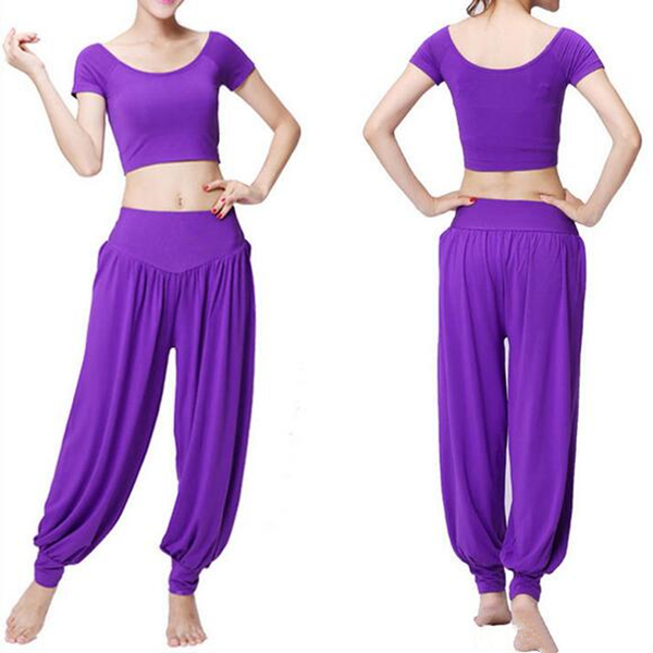 Piece Women Yoga Suit Pustende Sports Crop Top Løse bukser Treningssett