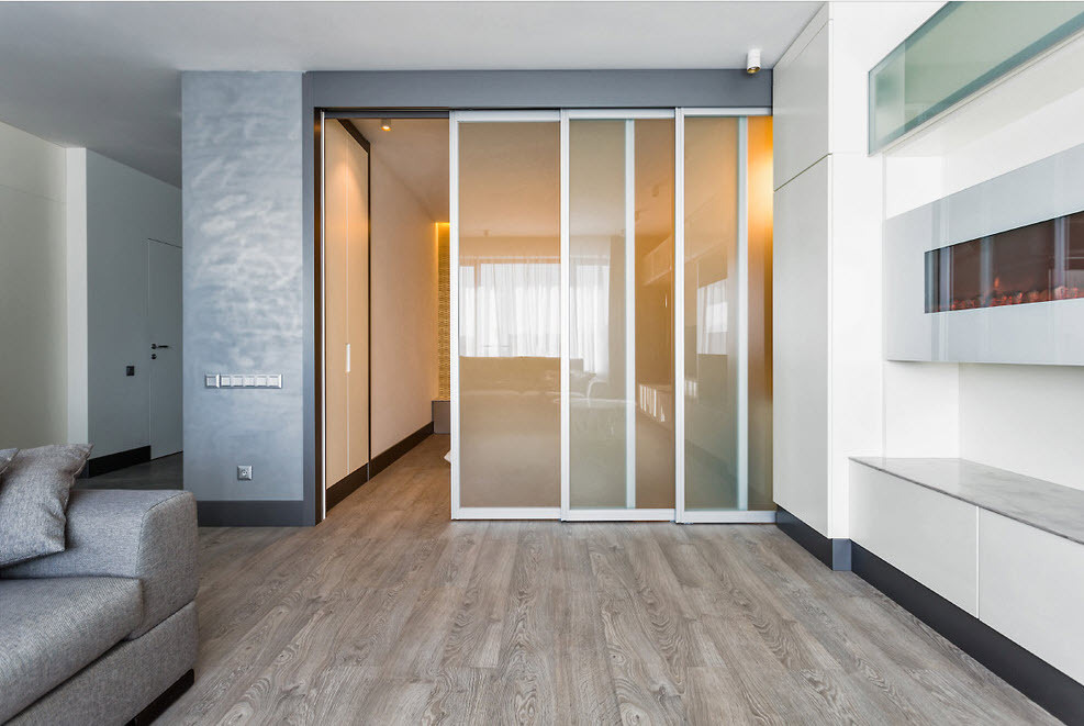 Frosted glass sliding partition